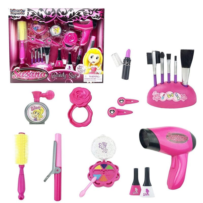 Insten 18 Piece Kids Beauty Salon Play Set, Pretend Hair Styling Toys, Pink, 2 of 3