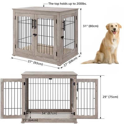 unipaws Wire Bar Dog Crate End Table – Double Doors, Wooden Furniture Style