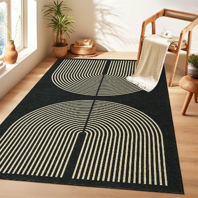 Modern Washable Geometric Rugs, Soft Living Room Rugs, Arched Pattern Area Rugs, Non-Slip Bedroom Rugs, Indoor Floor Rugs