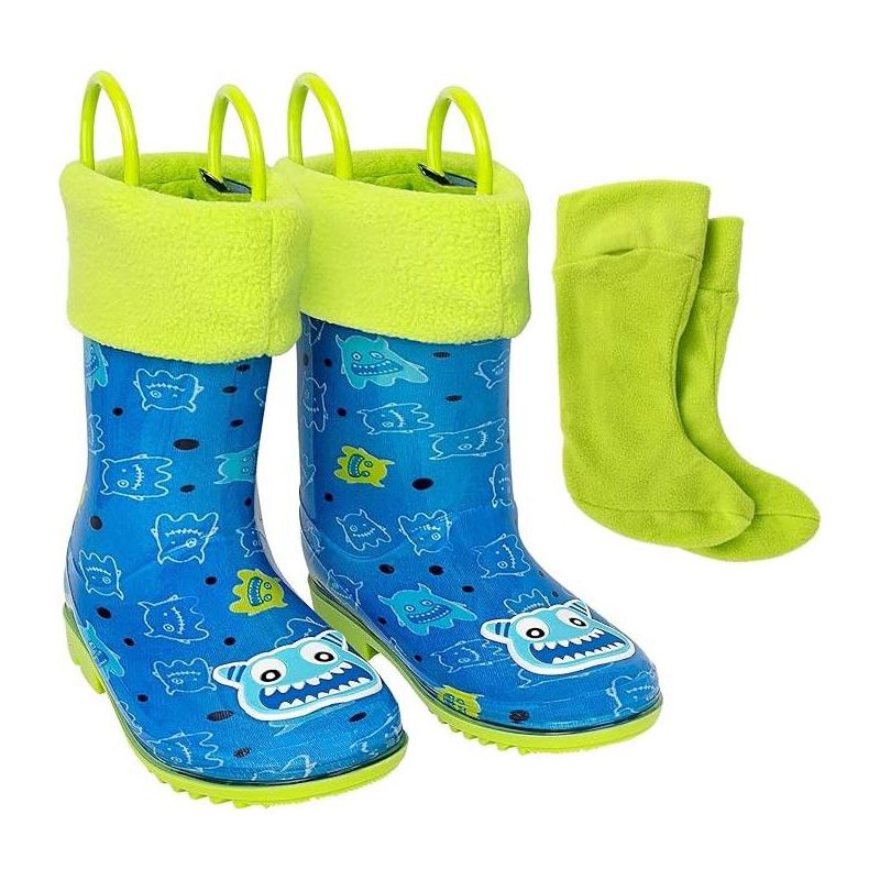 Addie & Tate Boys and Girls Rain Boots with Sock, Kids Rubber Boots- Size 8T-12 (Monster), 1 of 5