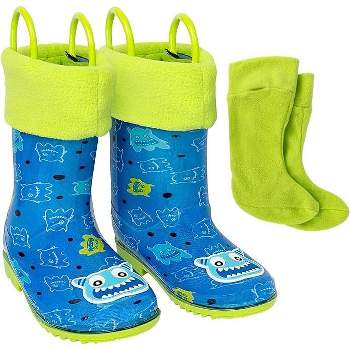 Addie & Tate Boys and Girls Rain Boots with Sock, Kids Rubber Boots- Size 8T-12 (Monster)