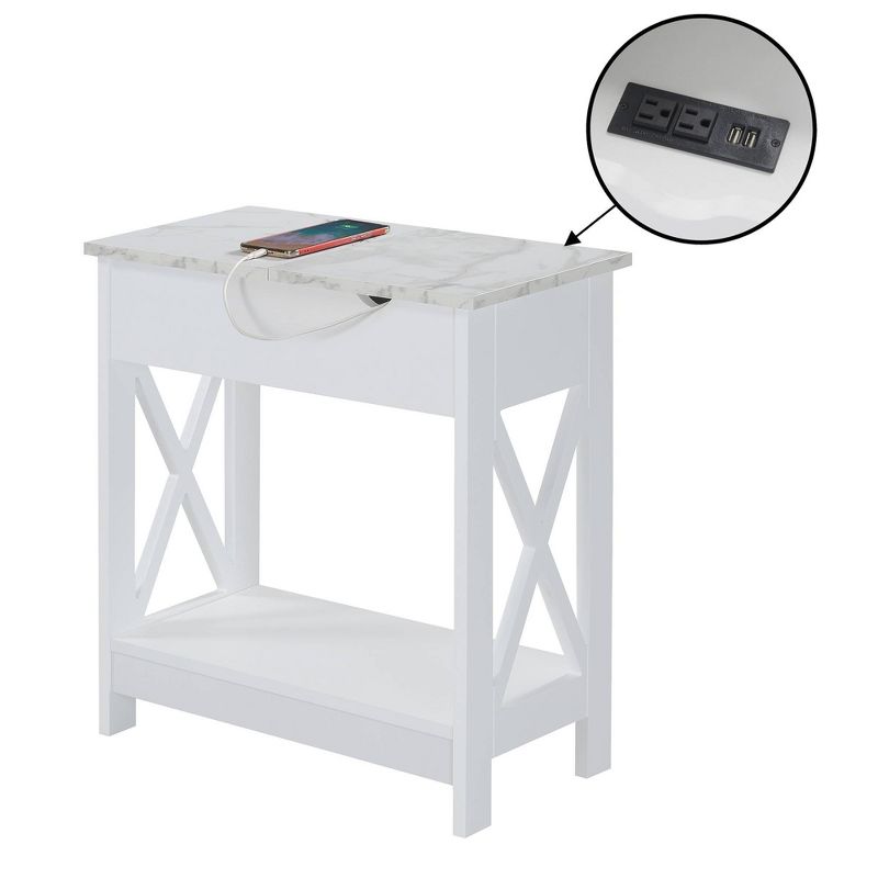 Oxford Flip Top End Table with Charging Station and Shelf Faux - Breighton Home, 3 of 9