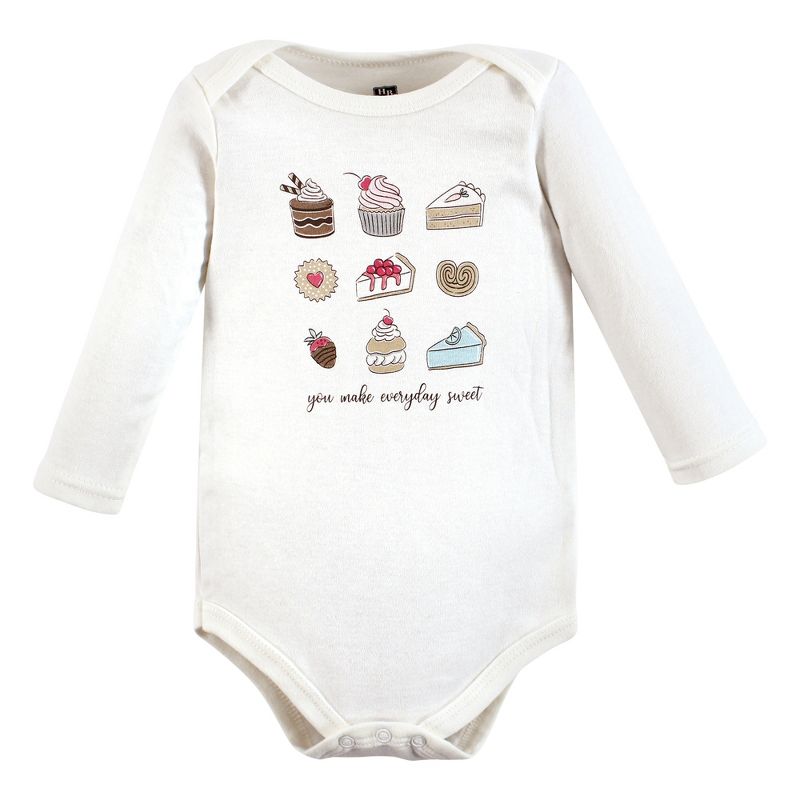 Hudson Baby Infant Girl Cotton Long-Sleeve Bodysuits, Sweet Bakery 3-Pack, 4 of 7