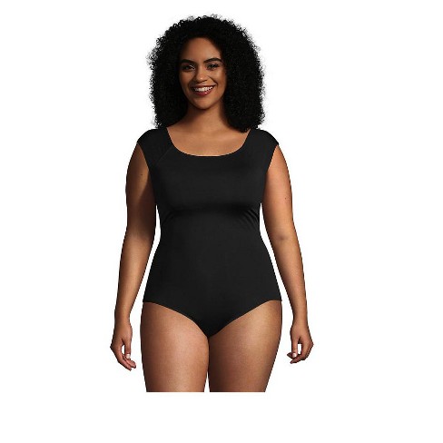 Lands End Women S Plus Size Chlorine Resistant Tummy Control Cap Sleeve X Back One Piece Swimsuit 24w Black Target