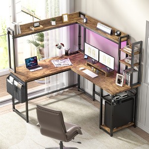 Aheaplus Reversible L-Shaped Computer Desk with Storage Shelf, Home Office Desk with Charging Station, Led Light - 1 of 4