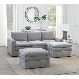 Okak Modern Convertible Sectional Sofa Couch with 2 Armchair/Wedge, 1 Armless Chairs, 2 Ottomans 5pc Fabric Plush Modular Sofa for Living Room, Gray - 1 of 4