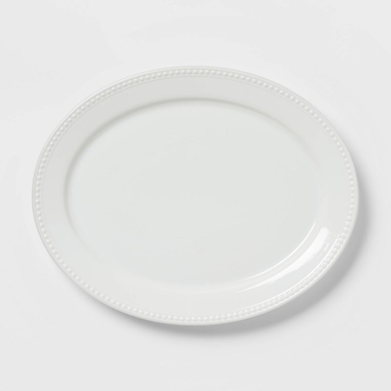 15&#34; x 12&#34; Ceramic Oval Beaded Platter White - Threshold&#8482;, 4 of 5