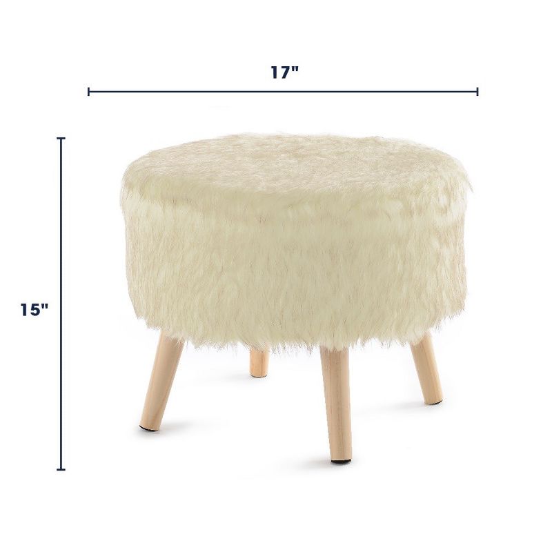 Cheer Collection 17" Round Faux Fur Stool (White), 3 of 6