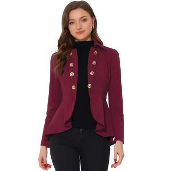 Allegra K Women's Open Front Decor Buttons High Low Hem Steampunk Gothic Jacket