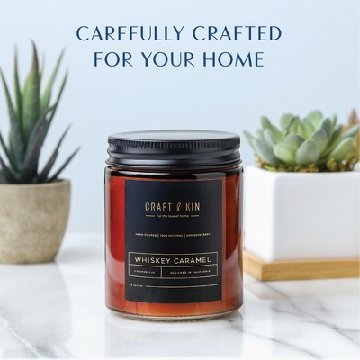 Amber Glass Jar Whiskey Caramel Scented Soy Candle