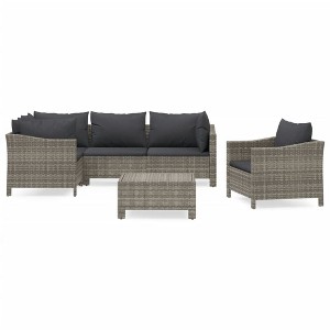 vidaXL 6 Piece Patio Lounge Set with Cushions Gray Poly Rattan - 1 of 4