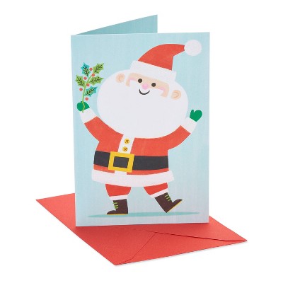 Christmas Card Santa Holding Holly