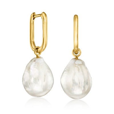 Ross-Simons 18kt Gold Over Sterling Hoop Earrings With Removable 10-13mm Cultured Baroque Pearl Drops