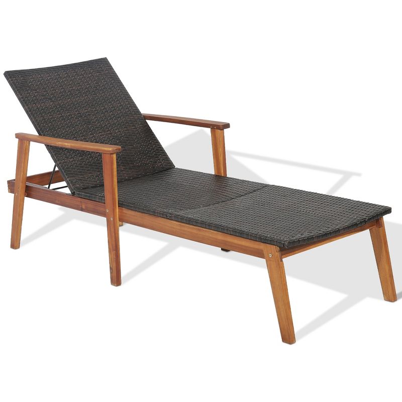 Tangkula Adjustable Patio Rattan Lounge Chair  Recliner Outdoor Chaise Acacia Wood Frame, 1 of 10