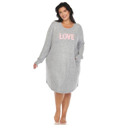 White Mark Plus Size Long Sleeve Sleep Shirt