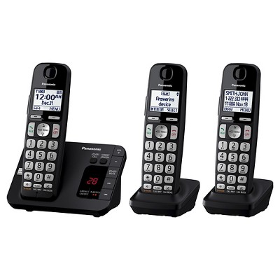 Panasonic 3 Handset Cordless Phone with Digital Answering Machine - Black (KX-TGE433B)