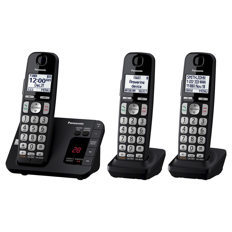 Panasonic 3 Handset Cordless Phone with Digital Answering Machine - Black (KX-TGE433B), 1 of 4