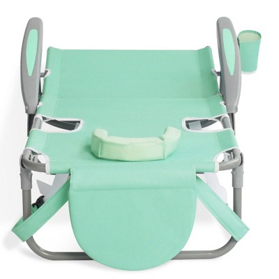 Teal Folding Reclining Beach Chairs with Arms and Cup Holder, Set of 2