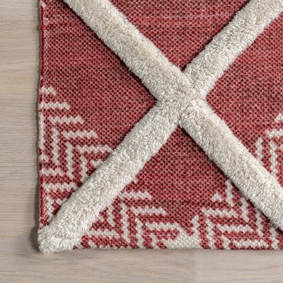 Handmade Red and Dark Blue Wool 4' x 6' Plaid Area Rug