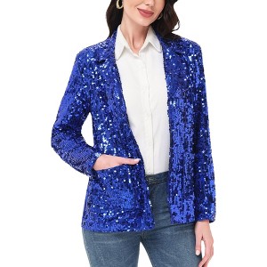 Anna-Kaci Women's Glitter Long Sleeve Open Front Sparkle Party Blazer Jacket - 1 of 4