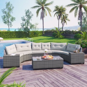 Osparple 8-pieces Outdoor Sofa, Wicker Round Sofa Set, Half-Moon Patio Sofa Sets, Curved Sofa Set with Coffee Table, PE Rattan Water-resistant - 1 of 4