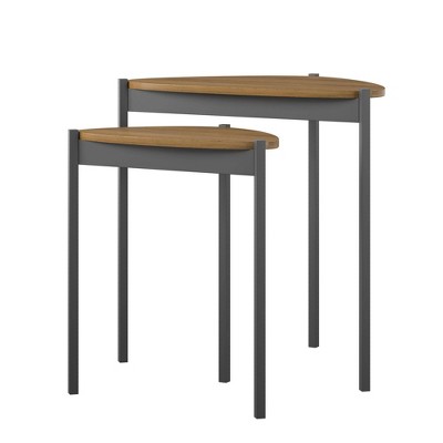 Tallulah Walnut Woodgrain & Gray Metal Triangular Nesting Tables