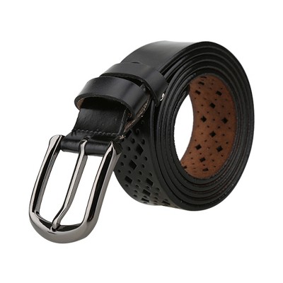 INSPIRE CHIC Hollow Leather Belts Rectangle Pattern with Alloy Buckle Width 1 1/4"
