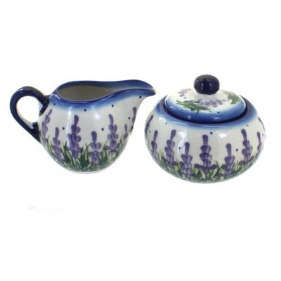 Blue Rose Polish Pottery Lavender Fields Sugar Bowl & Creamer Set