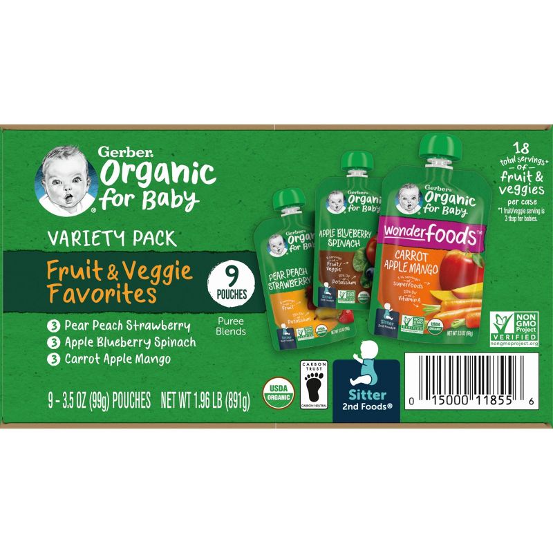 Gerber Organic 2nd Foods Fruit &#38; Veggie Baby Food Value Pack - 9ct/31.5oz, 4 of 8