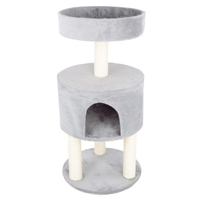 Gray Sisal Rope Cat Condo with Overhead Balcony