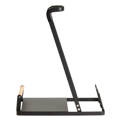 Black Powder Coated Metal Cordless Vacuum Stand with Wooden Handle