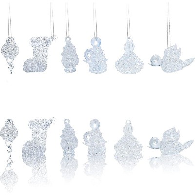 4E's Novelty Mini Glass Christmas Ornaments 1.5" (Set of 12), Ready To Hang Small Clear Glass Ornaments for Mini Tree Decor, Crystal Glass Ornaments