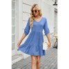 Coolmee Women's Summer  Dress Casual 3/7 Sleeve  Ruched Dresses V Neck A line Midi Dresses - 3 of 4