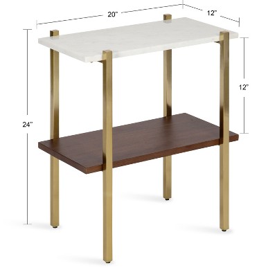 Mid-Century Modern White Marble and Mango Wood Side Table