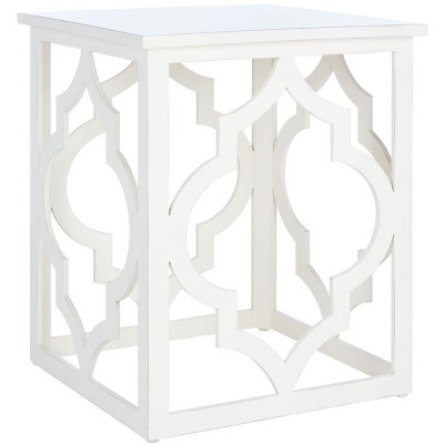 Cream Geometric Wood Square End Table
