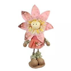 Northlight 21.5" Pink, Tan and Light Green Spring Floral Standing Sunflower Girl Decorative Figure