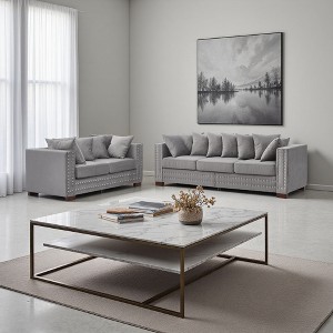 2-Piece Velvet Sofa Set with Storage & Square Arms - 1 of 4