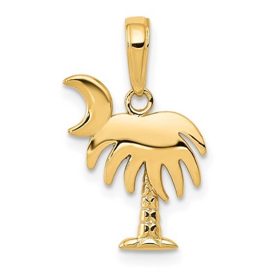 Black Bow Jewelry 14k Yellow Gold Small Palm Tree with Moon Pendant
