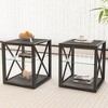 Modern Industrial End Table - Rustic Wood Grain MDF & Tempered Glass, 3-Tier Nightstand for Bedroom, Living Room - 3 of 4