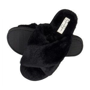 Jessica Simpson Womens Cross Band Plush Slide Slipper Slide - 1 of 4