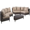 5-Piece Outdoor Wicker Half-Circle Patio Conversation Set with Cushions, Modular Sectional Sofa and Coffee Table for Backyard– The Pop Home - 3 of 4