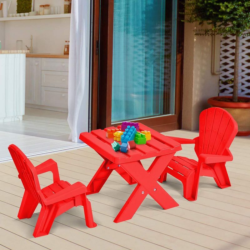 Plastic Children Kids Table & Chair Set 3-Piece Play Furniture In/Outdoor Red, 4 of 9
