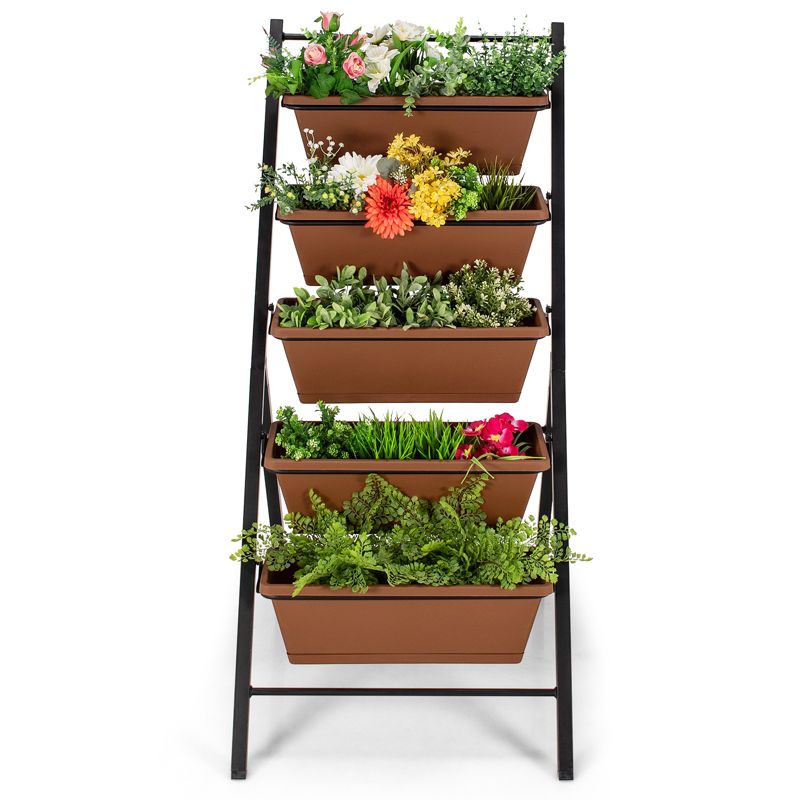 Tangkula 5-Tier Vertical Herb Garden Planter Box Outdoor Elevated Raised Bed Brown/Green, 5 of 7