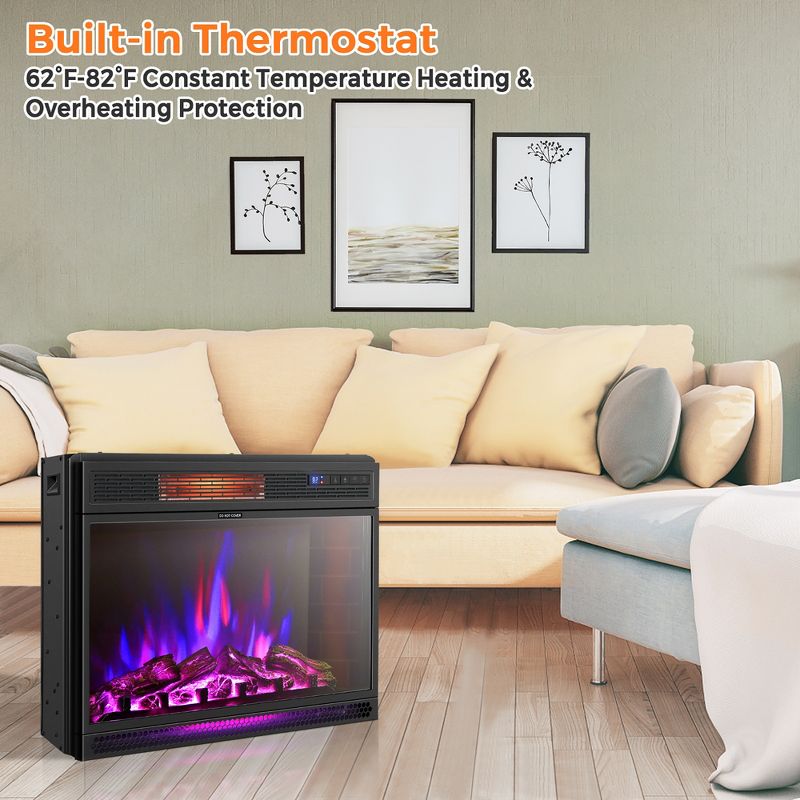 Costway 28''  Electric Fireplace Freestanding & Recessed Heater Log Flame Remote 1350W, 3 of 8