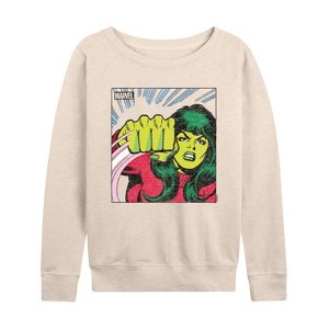 Women's - Marvel - She-Hulk Comic Panel Lightweight French Terry Wide Neck Long Sleeve Shirt - 1 of 4