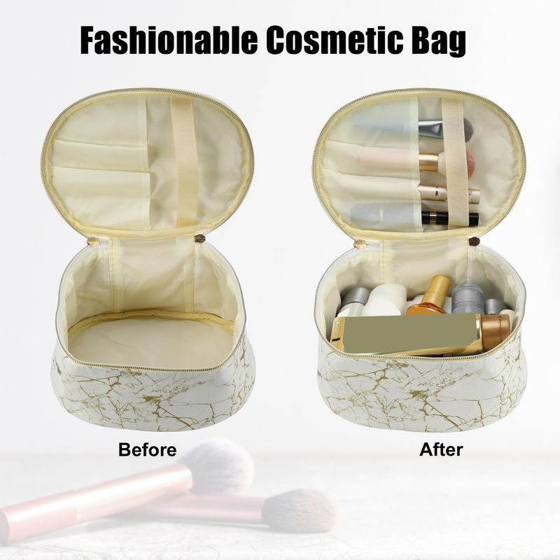 Unique Bargains Makeup Bag Cosmetic Travel Bag Make Up Brush Organizer Bag Marble Makeup Storage Toiletry Bag for Women 8"x6"x5" 1 Pcs, 2 of 7