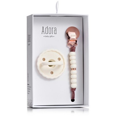 Image of Baby Soother Silicone Pacifiers & Coordinating Mini Clip – Scalloped/Classic Design Infants Self-Soothing & Comforting Gift Set of 2 for Newborns