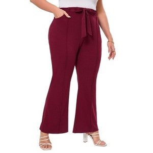 Coolmee Womens Plus Size Bell Bottom Pants Tie Front Fashion Outfits Pockets Spring Fall Pants Slim Business Casual Work Pants - 1 of 4
