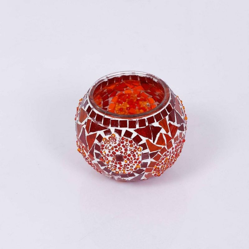 Kafthan 3.4 in. Handmade Red Mosaic Glass Votive Candle Holder, 2 of 7