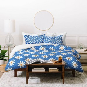 Deny Designs Avenie Daisies Duvet Cover and Pillow Shams Cobalt Blue - 1 of 4
